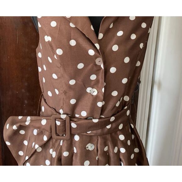 90s Jessica Howard Pretty Woman Brown Polka Dot Shirt Dress SZ 10 - Picture 8 of 15